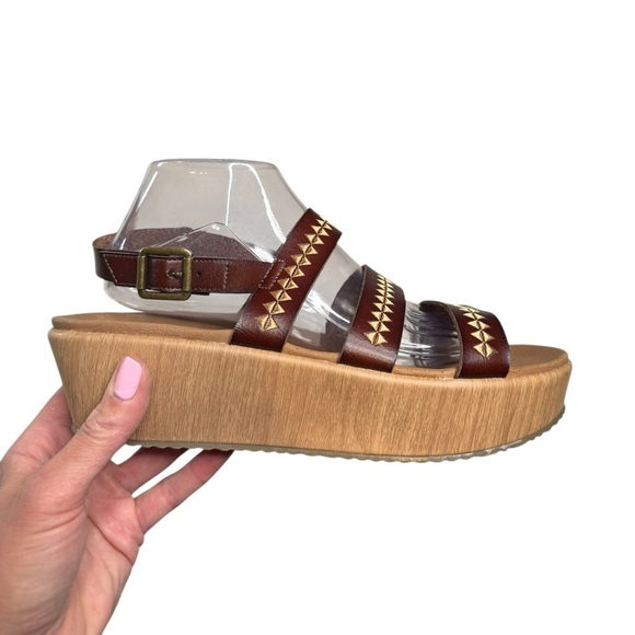 Skechers Shoes - Skechers Brown Leather Wedge Sandals 10 Coastal Resort Preppy Y2K Soft Girl